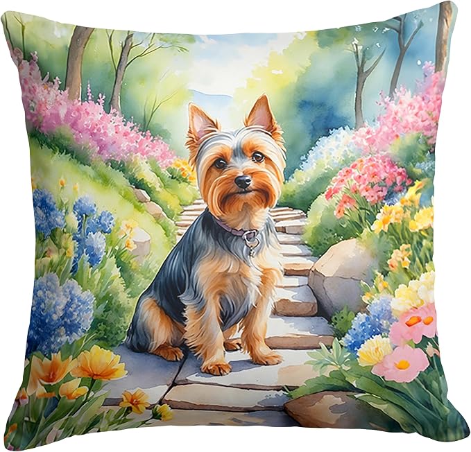 Caroline's Treasures Silky Terrier Spring Path Throw Pillow Machine Washable, Indoor Outdoor Decorative Pillow for Couch, Bed or Patio, 18Hx18W