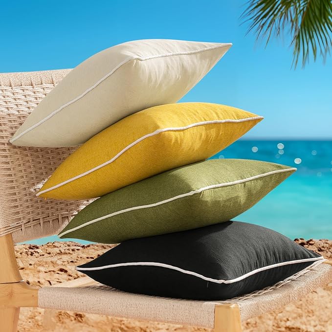 ANRODUO Set of 2 Outdoor Waterproof Pillow Covers 16x16 Inch Sage Green Decorative Throw Pillow Covers Linen Square Solid Color Couch Pillow Covers for Patio Tent Bed Sofa and Living Room Summer Decor