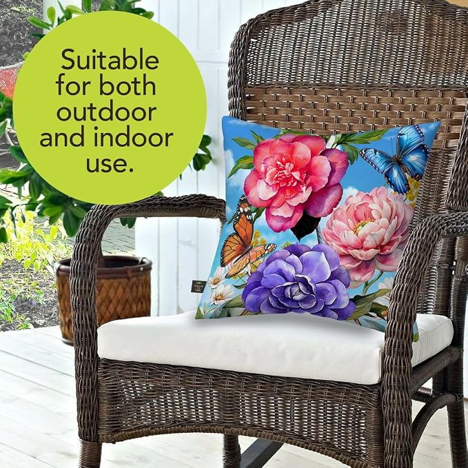 Briarwood Lane Spring Indoor/Outdoor Pillow 17x17 Butterflies and Peonies for Spring Pillow