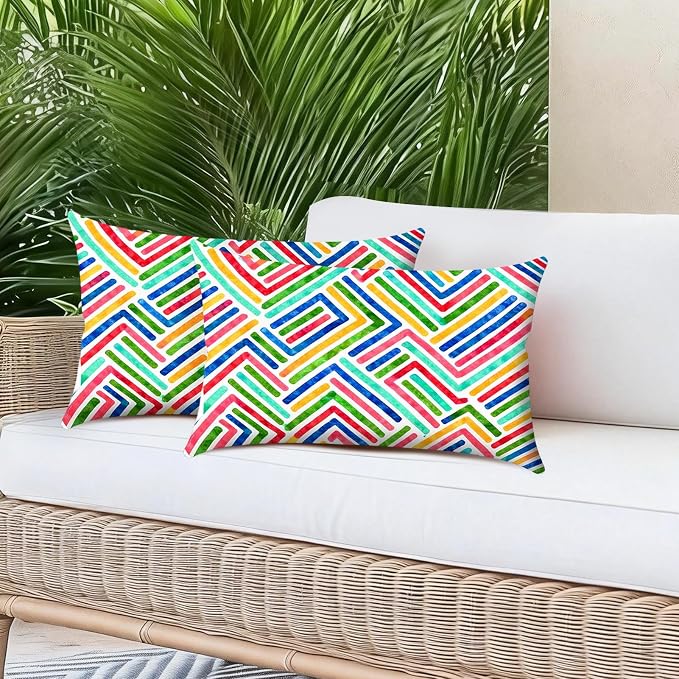 Outdoor Pillows for Lounge Chair Head Resting 2 Pack Waterproof | Headrest Lumbar Pillows with Adjustable Strap for Recliner Beach Pool Lounger Chair, Multicolor