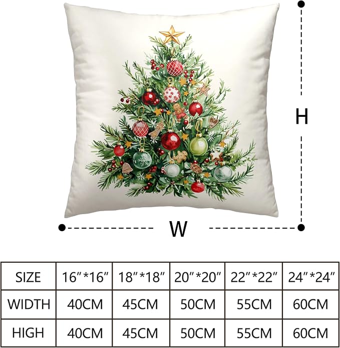 Set of 2 Christmas Tree Pillow Covers Xmas Wreath Throw Pillow Covers Red and Green Decorative Pillow Case 16x16 Winter Holiday Cushion Case for Home Decor Couch Sofa