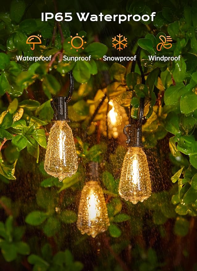 Minetom Outdoor String Lights with Remote 37FT, ST38 Patio Lights | Waterproof LED Christmas Lights with 3 Modes, Shatterproof Connectable Outside Lights for Backyard Porch Deck Garden Decor