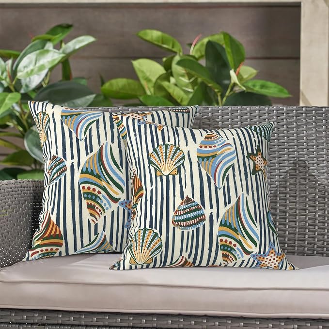 LVTXIII Outdoor Throw Pillows 16x16 Inch, Set of 2 Square Decorative Pillows with Inserts for Patio Furniture, Porch Chair, Garden Sofa, Cabana Shells