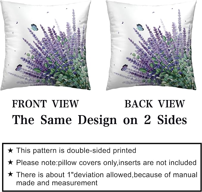 Purple Lavender Pillow Covers 18x18 Set of 2 Modern Art Butterfly Throw Pillow Covers Spring Summer Farmhouse Square Pillowcases for Outdoor Sofa Garden Living Room