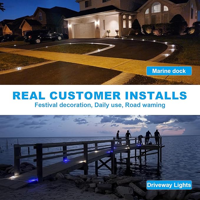 VOLISUN Solar Driveway Marker Lights Dock Marine Led Deck Outdoor 8 Pack | 2 Colors in 1,Solar Powered Waterproof Warning Step Lights for Pathway Garden Sidewalk Walkway (Blue/White)