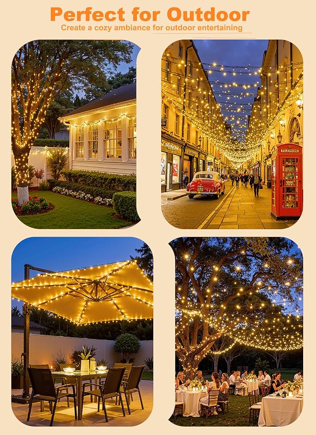 Minetom Solar String Lights Outdoor Waterproof, 40 FT 100 LED Outdoor Light | Solar Fairy Lights with 8 Lighting Modes, IP65 Waterproof Solar Christmas Lights for Outdoor Outside Tree Patio, Warm White