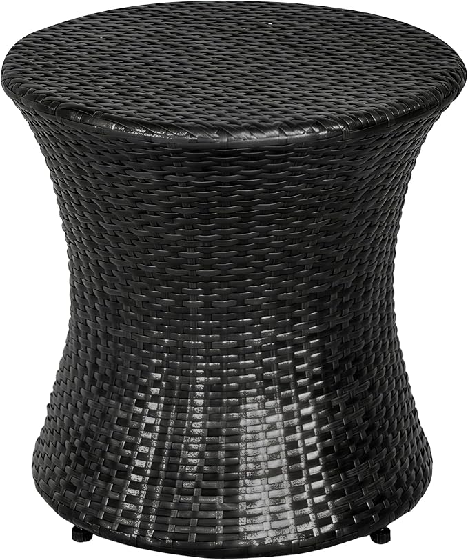 Sundale Outdoor Small Side Table Patio Rattan End Table 20 Inch Hourglass Wicker Accent Tables Steel Frame Lightweight Black