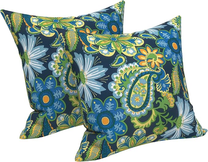 LVTXIII Outdoor Throw Pillows 16x16 Inch, Set of 2 Square Decorative Pillows with Inserts for Patio Furniture, Porch Chair, Garden Sofa, Bohemian Azure