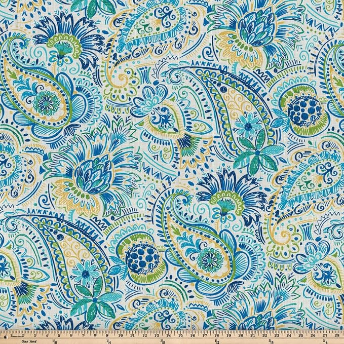 Pillow Perfect Paisley Indoor/Outdoor Accent Throw Pillow, Plush Fill, Weather, and Fade Resistant, Large Throw - 18.5" x 18.5", Blue/Yellow Gilford, 2 Count