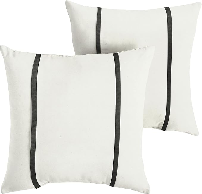 Sorra Home x Sunbrella Indoor Outdoor Square Pillows, Set of 2, 16 x 16, Canvas Natural Ivory & Canvas Black
