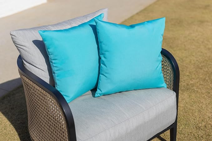 RSH DECOR: Sunbrella Square Throw Pillows Set of 2 | 24" x 24" | Water and Fade-Resistant Performance Fabric | Outdoor Pillow Covers with Down-Alternative Inserts | Canvas Aruba-Made in USA