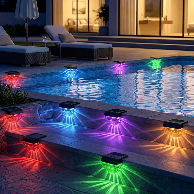 Melunar 12 Pack Solar Deck Lights Outdoor, Solar Step Lights Waterproof for Outside, Yard, Patio, Garden, Pool, Railing, Stairs, Fence (Color Changing)