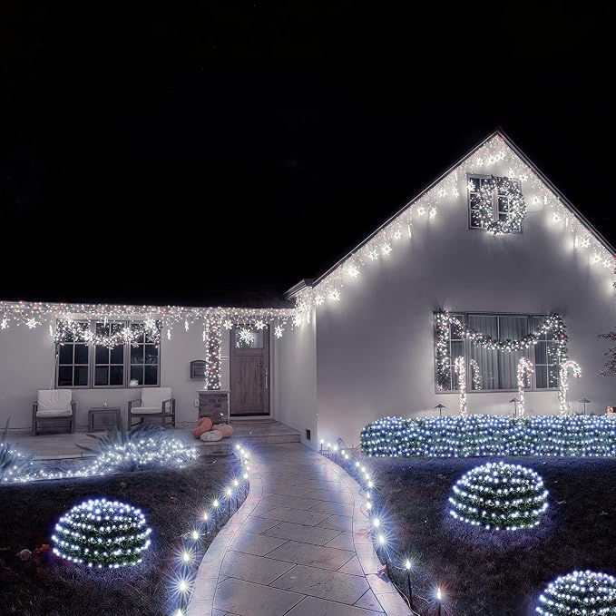 BlcTec Christmas Net Lights 360 LED 9.8ft x 6.6ft Outdoor Christmas Lights with 8 Modes, Timer, Connectable, Waterproof for Trees, Bushes, Shrubs, Yard Outdoor Decorations, Cool White
