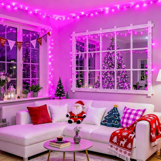 JMEXSUSS 8 Modes 163ft 500 LED Pink Christmas Lights with Remote | Waterproof Pink Room Lights Outdoor Plug in, Clear Wire String Light for Tree Outside Yard Wedding