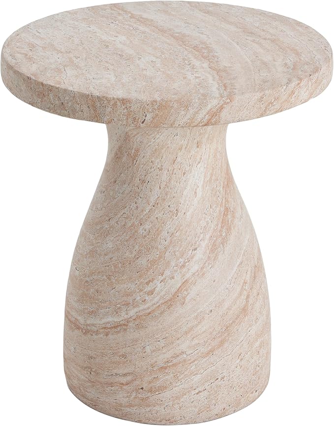 Outdoor Side Table 20" Hourglass Shape Concrete Side Table, Patio Tables for Outside Decorative Garden Stools, No Assembly Accent Table for Patio Porch Living Room, Beige