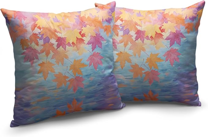 Fall Pillow Covers Maple Leaves Thorw Pillow Covers 24x24 Set of 2 Autumn Maple Leaf Teal Pillowcase Double Sided Printing Cushion Case for Home Decor Couch Sofa