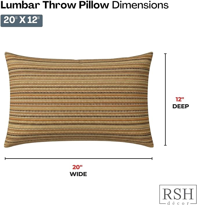 RSH DECOR: Outdura Lumbar Throw Pillows Set of 2 | 20" x 12" | Water and Fade-Resistant Performance Fabric | Outdoor Pillow Covers with Down-Alternative Inserts | Made in USA (Moran Sonoma)