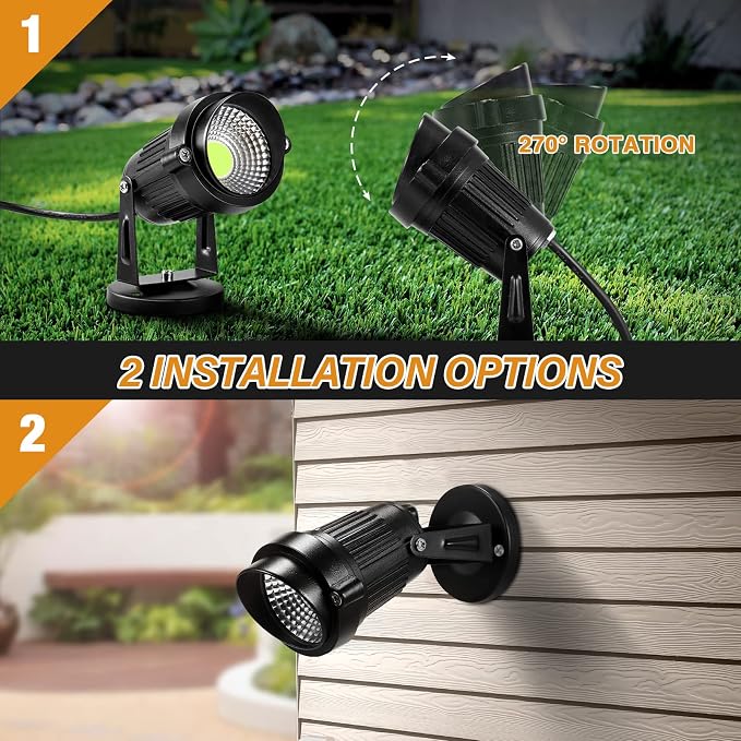 Landscape Lights - 5W 110V Outdoor Spotlight - Waterproof IP65-3000K Cool White LED Landscape Lights - 5ft Cable for Yard Garden Patio Driveway House (Include Spike) (2 Pack)