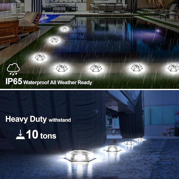 Solar Dock Lights Driveway Deck Lights - 12 Packs Waterproof Outdoor LED Aluminum Dock Lighting Warning Step Light for Driveway Sidewalk Garden Pathway Yard (White)