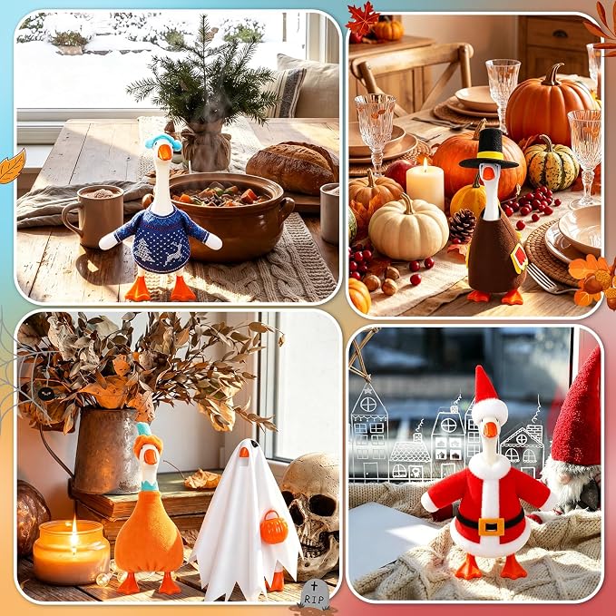11 Set Holiday Porch Goose Outfits All Seasons Goose Clothes Umbrella Easter Statue Costume for Patio Lawn Outdoor