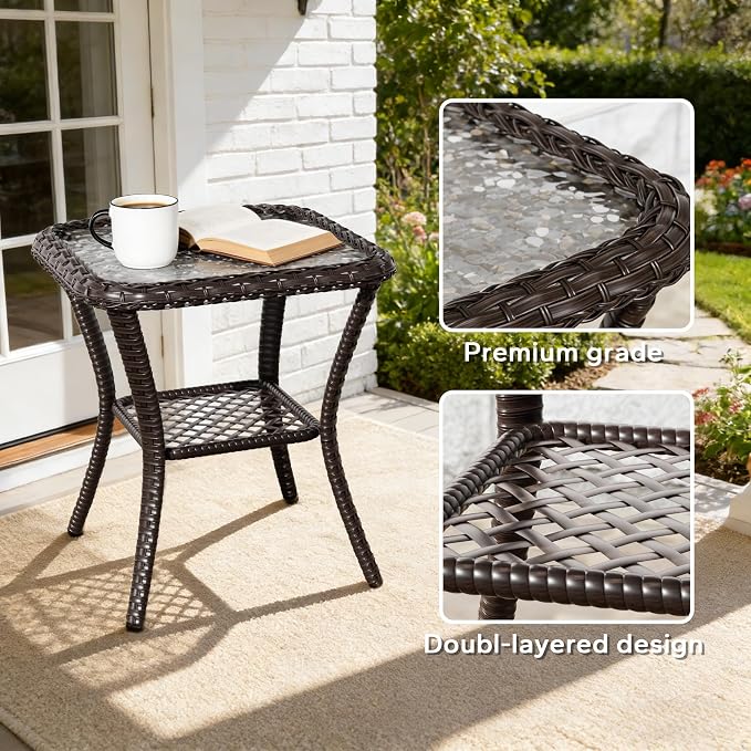 6 Piece Patio Wicker Conversation Set, All-Weather Use Outdoor Wicker Sofa with 2 PE Rattan Ottomans,2 Chair, 1 Side Table, Ideal for Porch, Backyard, Balcony, Poolside, Beige