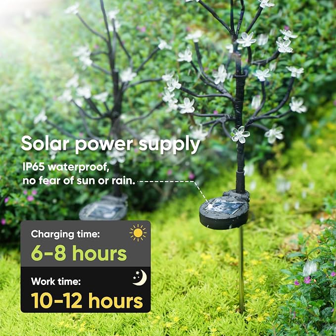 4 Pack Solar Garden Lights Outdoor, Solar Lights Outdoor Flowers | 2Modes 80LED Garden Decor, Waterproof Solar Powered Fairy Garden Outdoor Decorations for Yard Patio Pathway, Gardening Gifts