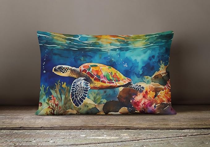 Caroline's Treasures DAC2808PW1216 Loggerhead Sea Turtle Throw Pillow Machine Washable, Indoor Outdoor Decorative Pillow for Couch, Bed or Patio, 12HX16W