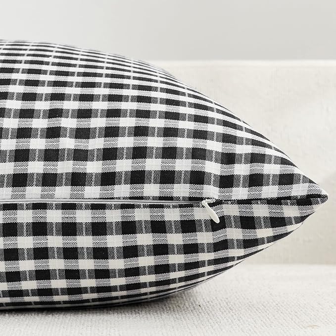 Black and White Plaid Outdoor Throw Pillow Covers 18x18 Set of 2, Waterproof Farmhouse Pillow Cases, Modern Gingham Decorative Cushion Covers for Patio Furniture Garden