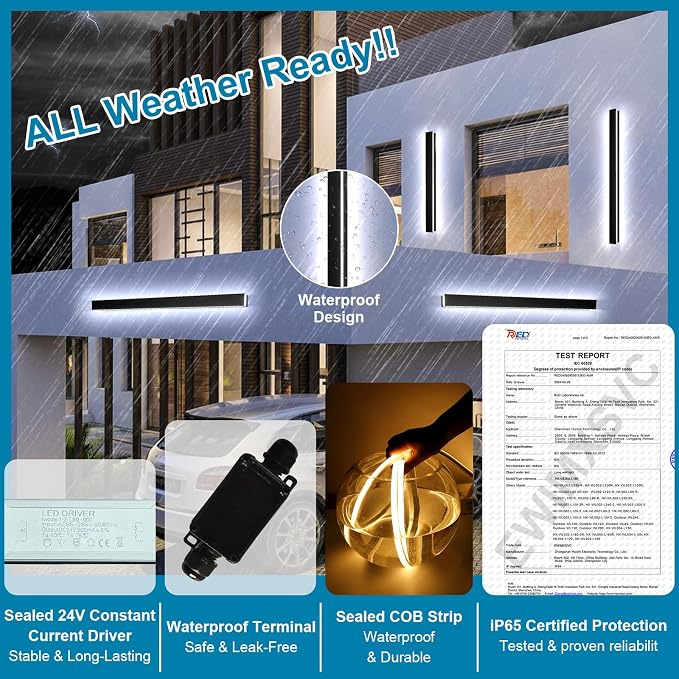 59inch Long Modern Outdoor Wall Light Fixtures, 2700K-6500K Dimmable, IP65 Waterproof Linear Exterior Wall Sconces Light, Black LED Wall Mount Light for Home, Yard, Garden with Remote Control