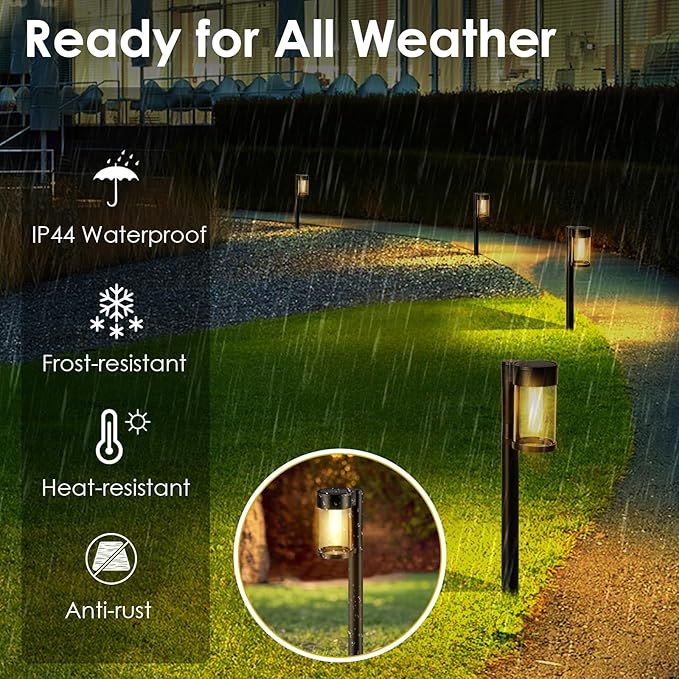 Mancra Solar Pathway Lights Outdoor, 10 Pack Metal & Glass Solar Lights Outdoor Waterproof Landscape Path Lights for Yard Walkway Garden Decor, Warm White