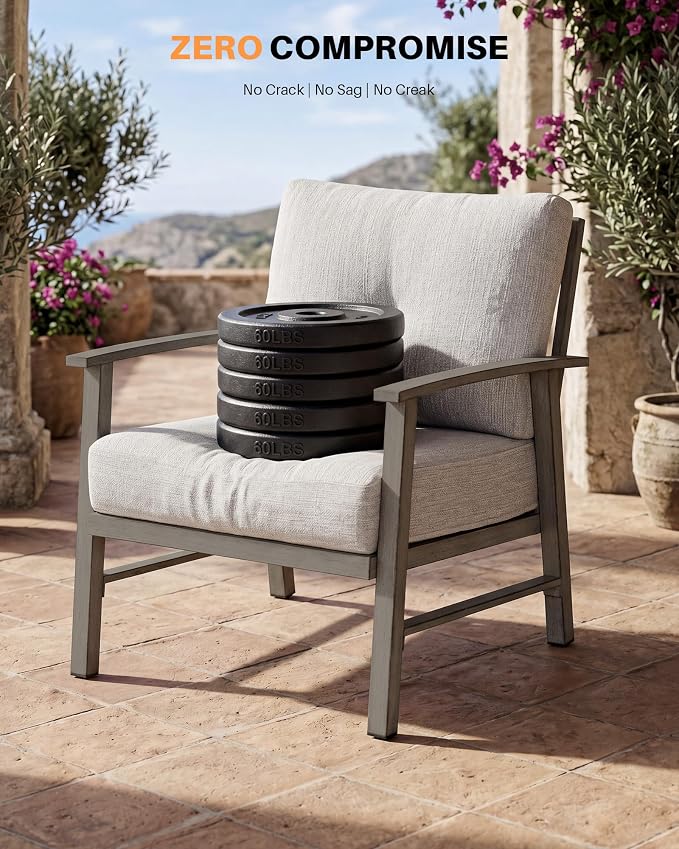 2 Pieces Outdoor Patio Chairs, Outdoor Aluminum Armchair Conversation Set with Thick Cushions, All Weather Patio Furniture Sofa Chairs Set for Garden, Poolside, Lawn, Limed Oak