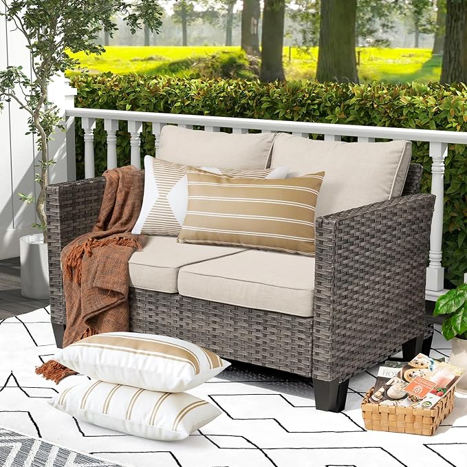 OTOSTAR Outdoor Decorative Pillow Covers Waterproof Garden Throw Pillow Covers 12x20 Inch Cushion Case Geometry Throw Pillowcases Pillows Shell for Patio Furniture Couch Tent Pack of 4 (Light Coffee)