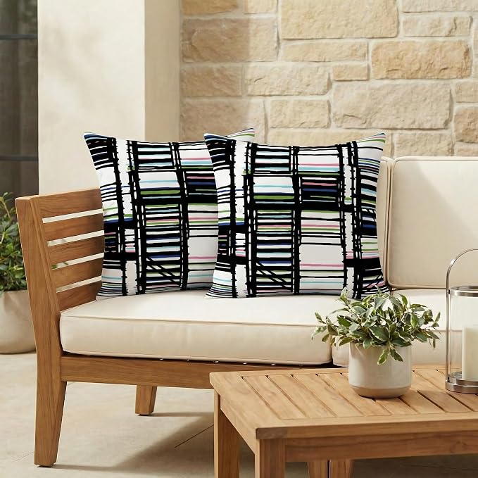 RSH DECOR: Sunbrella Square Throw Pillows Set of 2 | 20" x 20" | Water and Fade-Resistant Performance Fabric | Outdoor Pillow Covers with Down-Alternative Inserts | Made in USA (Animation Electric)