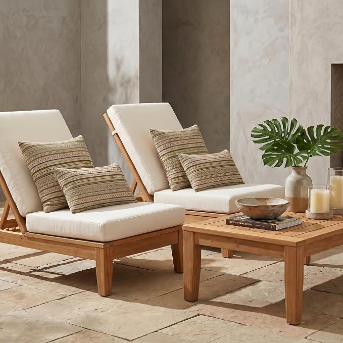 RSH DECOR: Sunbrella Lumbar & Square Pillows Set of 4 | 20" x 12" & 17" x 17" | Water and Fade-Resistant Performance Fabric | Outdoor Throw Pillows for Patio Furniture | Made in USA (Chimayo Dew)