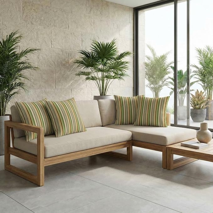 RSH DECOR: Sunbrella Square Throw Pillows Set of 4 | 24" x 24" | Water and Fade-Resistant Performance Fabric | Outdoor Pillow Covers with Down-Alternative Inserts | Made in USA (Samuel Meadows)