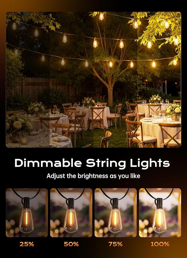 Minetom 100FT Outdoor String Lights with Remote, ST38 Patio Lights Dimmable | Waterproof Connectable LED Christmas Lights with 3 Modes, Shatterproof Outside Lights for Backyard Porch Garden Deck Decor