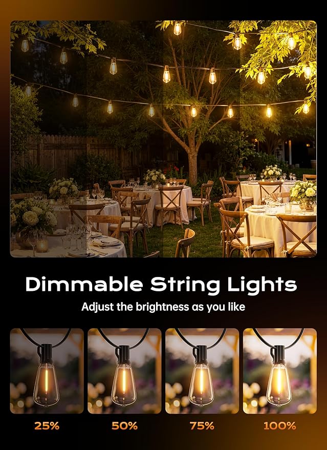 Minetom Outdoor String Lights with Remote 37FT, ST38 Patio Lights | Waterproof LED Christmas Lights with 3 Modes, Shatterproof Connectable Outside Lights for Backyard Porch Deck Garden Decor