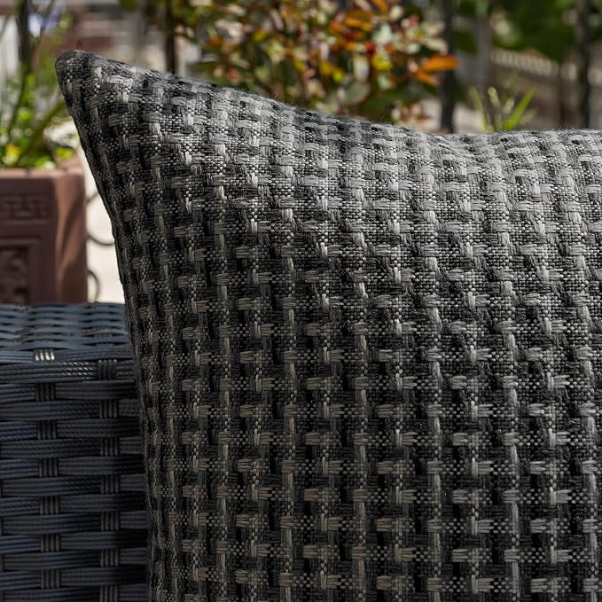 Kevin Textile Outdoor Waterproof 26"x26" Pillow Covers 2 Pack, Black | Water Resistant Weaving Faux Linen Texture Throw Pillow Covers, Outside Decorative Pillowcases for Garden Patio Balcony Couch