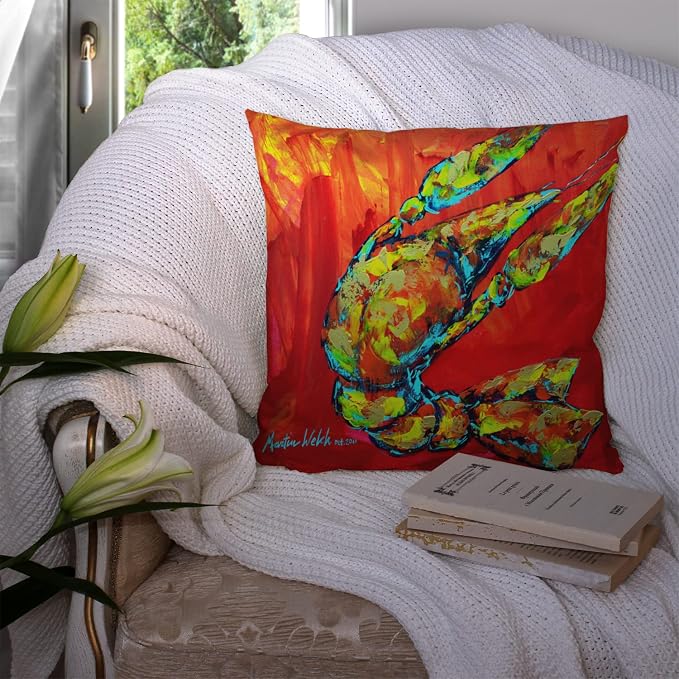 Caroline's Treasures MW1134PW1414 Crawfish Hot Craw Fabric Decorative Pillow Machine Washable, Indoor Outdoor Decorative Pillow for Couch, Bed or Patio, 14Hx14W