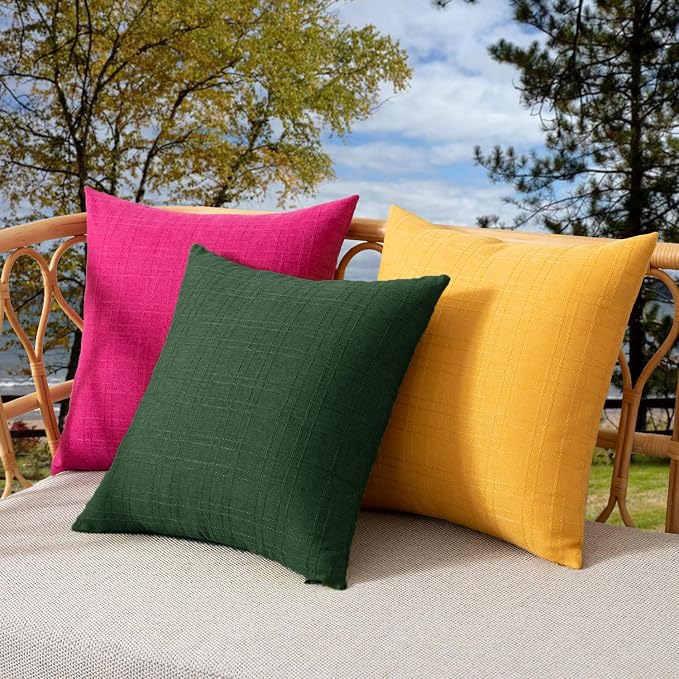 Kevin Textile Outdoor Waterproof 24”x24” Pillow Covers 2 Pack, Army Green | Water Resistant, Soft Faux Linen-cotton Yarn-dyed Woven Texture Throw Pillow Covers for Tent Patio Garden Couch Sofa
