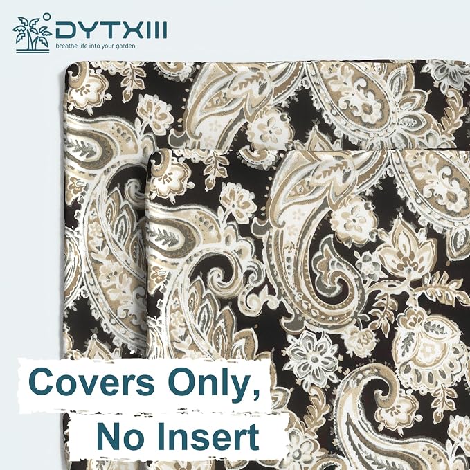 DYTXIII Pack of 2 Outdoor Waterproof Lumbar Pillow Covers ONLY, 12x20 Rectangle Decorative Double Printed Pillow Cases for Patio Couch Porch Furniture - Paisley Black