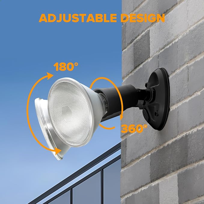 LUTEC 2 Pack Adjustable Twin Par Holder Outdoor Flood Lights, Switch Controlled Security Lights, Floodlights Fixture, Waterproof Exterior Max 300 Watt Par38 Flood Light for Garage, Yard, Porch-Black