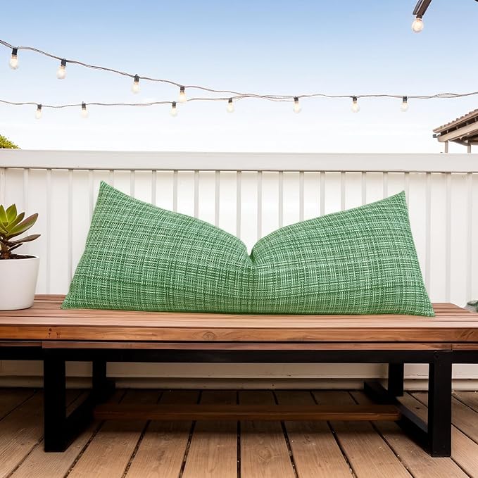 Kevin Textile Outdoor Waterproof 14"x36" Pillow Cover 1 Pack, Sage Green | Water Resistant, Faux Linen Yarn-dyed, Woven Texture Throw Pillow Covers for Tent Patio Garden Couch Sofa