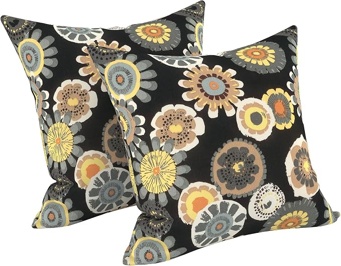 LVTXIII Outdoor Throw Pillows, Decorative Throw Pillows with Inserts, 16"x16" Square Pillows for Bed, Couch, Sofa and Patio Furniture, Set of 2, Black Yellow Crosby