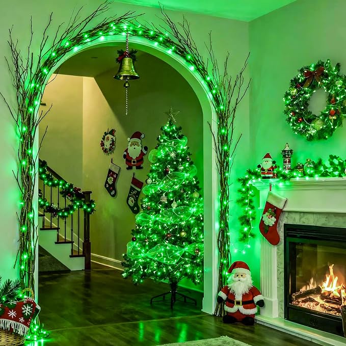 JMEXSUSS 8 Modes 163 FT 500 LED Green Christmas Lights Indoor Outdoor | Green String Lights Plug-in Clear Wire, Remote Control Christmas Tree Lights for Xmas Tree Party Halloween