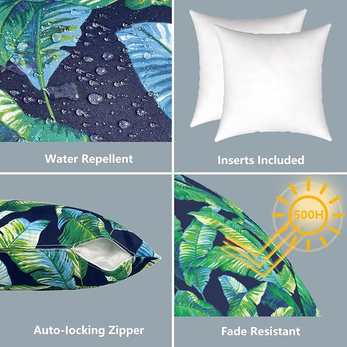 LVTXIII Outdoor Throw Pillows, Decorative Throw Pillows with Inserts, 16"x16" Square Pillows for Bed, Couch, Sofa and Patio Furniture, Set of 2, Hanalei Lagoon