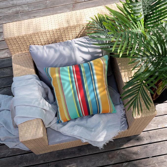 Pyonic Outdoor Waterproof Throw Pillow Covers 20x20 Inches Decorative Lines Striped Pillow Covers Blue Square Cushion Cases for Patio Furniture Tent Garden Couch,Set of 2,Color Stripe(Blue)