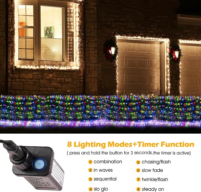 BlcTec Christmas Net Lights, 360 LED 9.8ft x 6.6ft Outdoor Christmas Lights with 8 Modes, UL Certified, Timer, Connectable, Waterproof for Bushes, Trees, Shrubs Yard Outdoor Xmas Decor, Multicolor