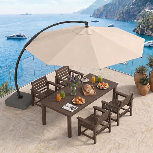 HDPE 5-Piece Outdoor Dining Set with 11FT Umbrella, Brown | All-Weather Patio Table and Chairs for 4, Fade-Resistant Patio Furniture Dining Set for Lawn, Garden, Deck, Backyard