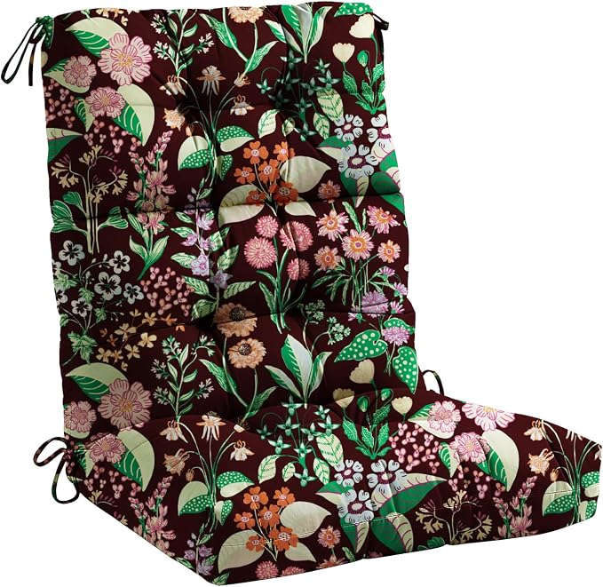 Tufted High Back Adirondack Chair Cushion 45"x21"x4",Floral | Patterned outdoor cushion with ties; premium padded design fits garden rocking chairs, multiple color options available